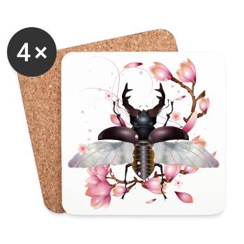 magnificent stag with wings & magnolia blossom - Coasters (set of 4) - white - Front