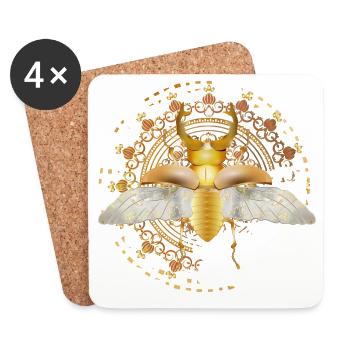 goldfarbener Hirschkäfer mit Flügel im Ornament - Untersetzer (4er-Set) - Weiß - Vorne