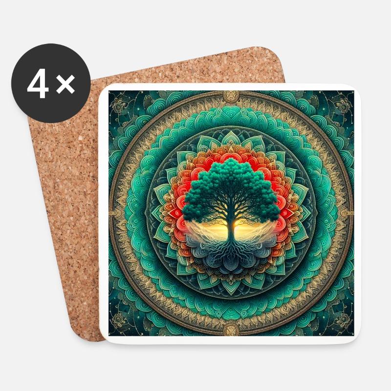 Baum im Mandala des Lichts - Untersetzer (4er-Set) - Weiß