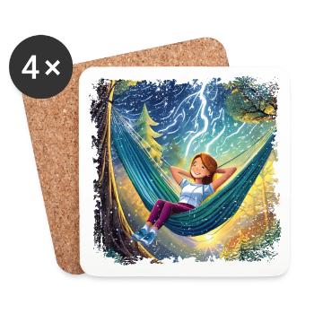 Fille sur hamac, se détendre, avec des flashs - Dessous de verre (lot de 4) - blanc - Devant