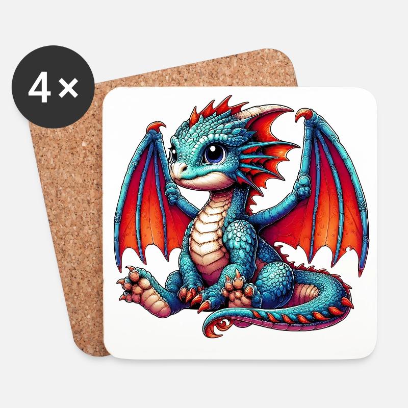 Drache - Untersetzer (4er-Set) - Weiß