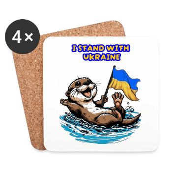 Cute Otter Baby with Ukraine Flag - Coasters (set of 4) - white - Front