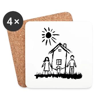 Sun Children Family House Sketch - Coasters (set of 4) - white - Front