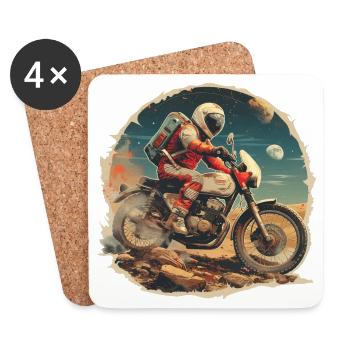 An astronaut on a motorcycle - Coasters (set of 4) - white - Front