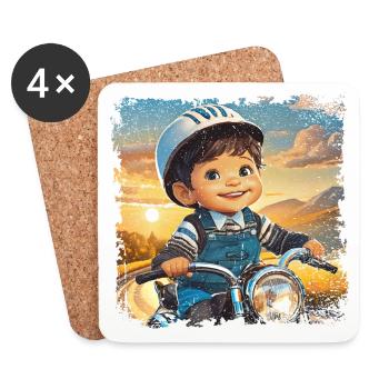 Kleiner Junge auf altem Motorrad - Untersetzer (4er-Set) - Weiß - Vorne