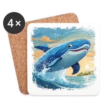 Le rorqual bleu saute hors de l’eau et sourit - Dessous de verre (lot de 4) - blanc - Devant