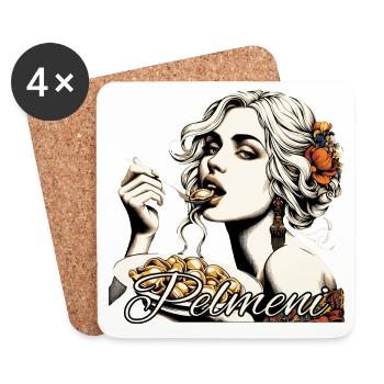 Pelmeni schöne blonde Frau isst Geschenk - Untersetzer (4er-Set) - Weiß - Vorne