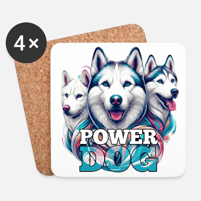 Husky Power Dog Geschenk - Untersetzer (4er-Set) - Weiß