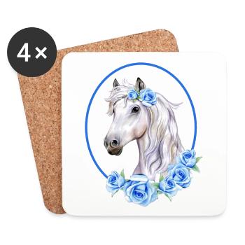 Cheval Blanc Romantique - Roses Bleu Clair - Dessous de verre (lot de 4) - blanc - Devant