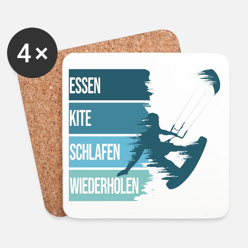 Essen, Kite, Schlafen, Wiederholen - Untersetzer (4er-Set) - Weiß