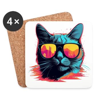 90s Cat Retrowave - Coasters (set of 4) - white - Front