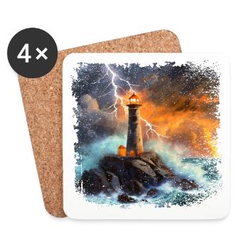 Phare qui brille sur la mer la nuit - Dessous de verre (lot de 4) - blanc - Devant