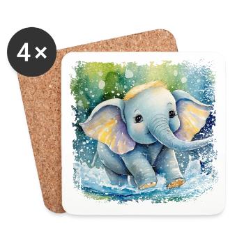 Cute baby elephant playing in the water - Coasters (set of 4) - white - Front