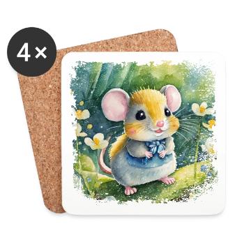 Cute baby mouse playing happily in the garden - Coasters (set of 4) - white - Front