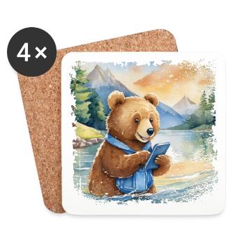 Niedlicher junger Braunbär mit Handy - Untersetzer (4er-Set) - Weiß - Vorne