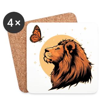 Lion with butterfly - Coasters (set of 4) - white - Front