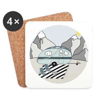 Camping in the mountains with caravan - Coasters (set of 4) - white - Front
