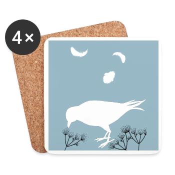 Silhouette d'oiseau et plumes - Dessous de verre (lot de 4) - blanc - Devant