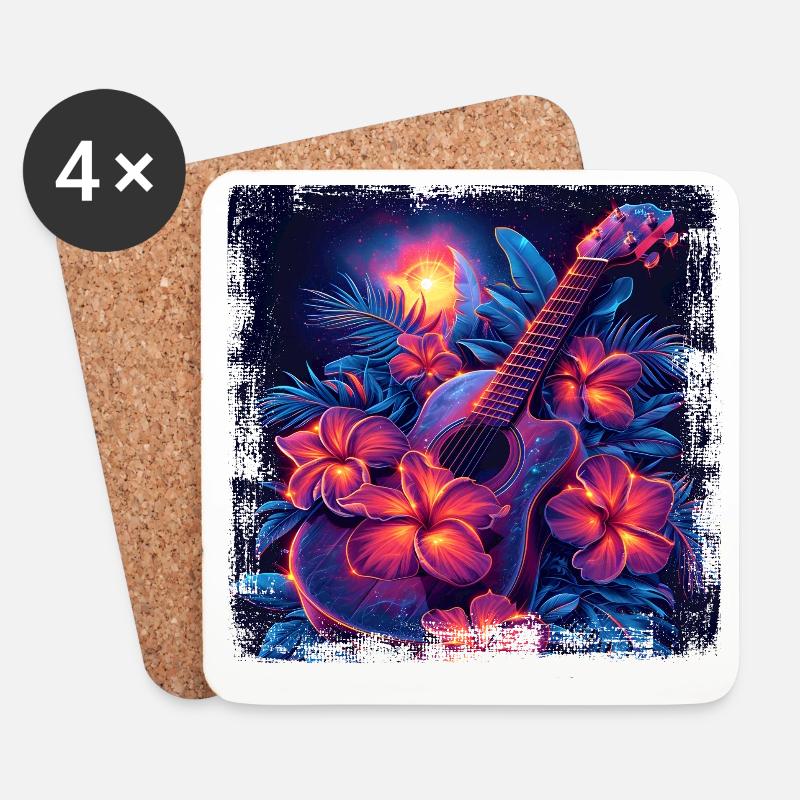 Gitarre 80er Jahre Look - Untersetzer (4er-Set) - Weiß