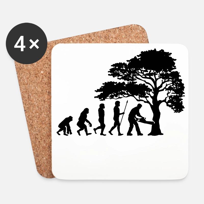 Holzfäller Baum Evolution Säge Sägespäne - Untersetzer (4er-Set) - Weiß