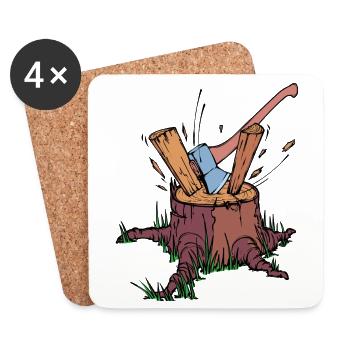 Arbre Cutter Hache Bois Bûcheron Travaux Forestiers - Dessous de verre (lot de 4) - blanc - Devant