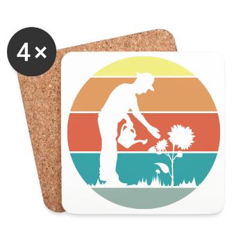 Gärtner retro Pflanzen Sonnenblume icon Garten - Untersetzer (4er-Set) - Weiß - Vorne
