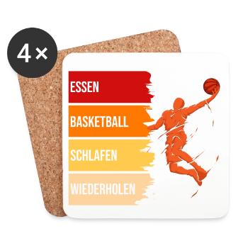 Essen, Basketball, Schlafen, Wiederholen, - Untersetzer (4er-Set) - Weiß - Vorne