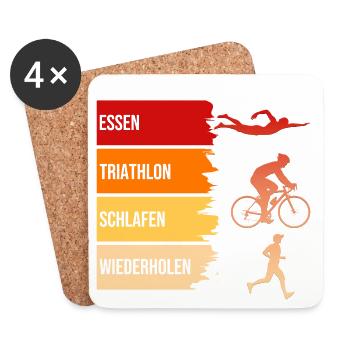 Essen, Triathlon, Schlafen, Wiederholen - Untersetzer (4er-Set) - Weiß - Vorne