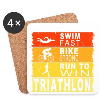 Swim fast - Bike strong - Run to win - Untersetzer (4er-Set) - Weiß - Vorne
