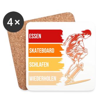 Essen, Skateboard, Schlafen, Wiederholen - Untersetzer (4er-Set) - Weiß - Vorne