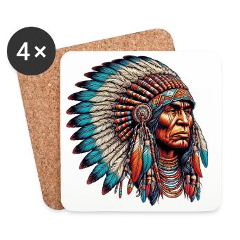 Amérindien Peau rouge d’Amérique - Dessous de verre (lot de 4) - blanc - Devant