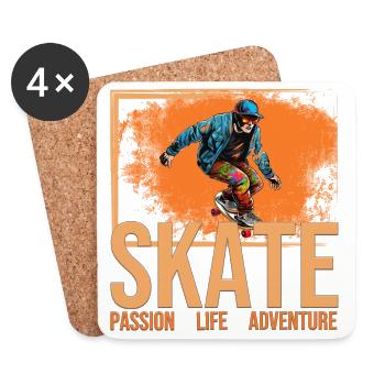 Skate - Passion - Life - Adventure - Untersetzer (4er-Set) - Weiß - Vorne