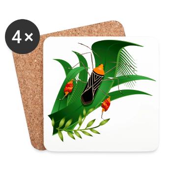 Anisoscelis alipes punaise des feuilles et feuilles vertes - Dessous de verre (lot de 4) - blanc - Devant
