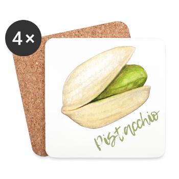 Pistache avec coquille et noyau - Dessous de verre (lot de 4) - blanc - Devant