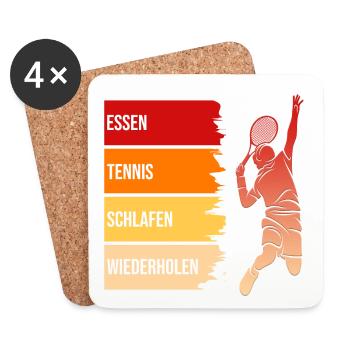 Essen, Tennis, Schlafen, Wiederholen - Untersetzer (4er-Set) - Weiß - Vorne