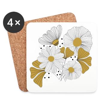 Floral Bouquet in Yellow Lines Contrast - Coasters (set of 4) - white - Front