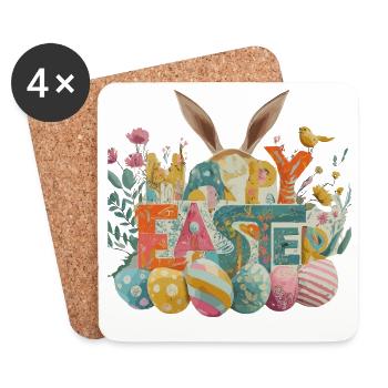 Osterhase mit Frühlingsmotiven - Untersetzer (4er-Set) - Weiß - Vorne