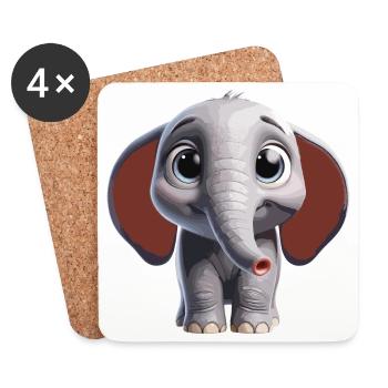 Cute Elephant Art Design - Coasters (set of 4) - white - Front