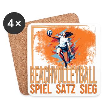 Spiel - Satz - Sieg - Beachvolleyball - Untersetzer (4er-Set) - Weiß - Vorne