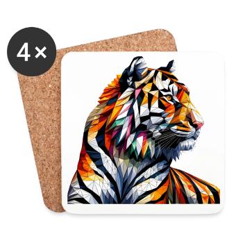 Geometrischer Tiger Kunstdruck - Untersetzer (4er-Set) - Weiß - Vorne