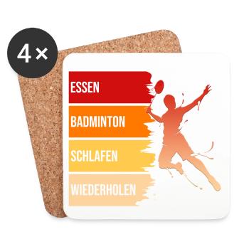 Essen, Badminton, Schlafen, Wiederholen - Untersetzer (4er-Set) - Weiß - Vorne