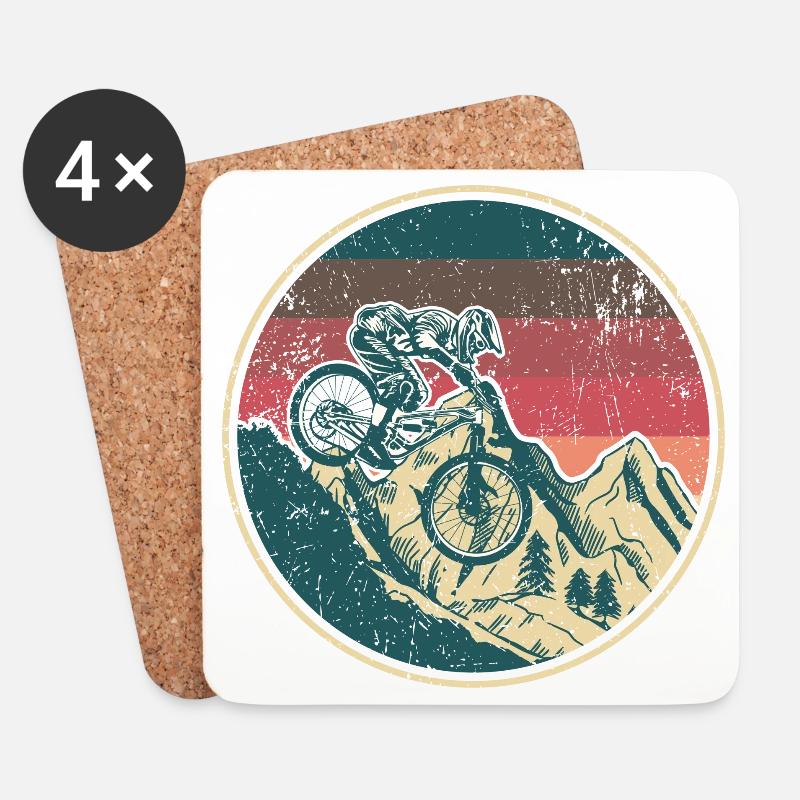 Retro Mountainbiker Wappen - Untersetzer (4er-Set) - Weiß