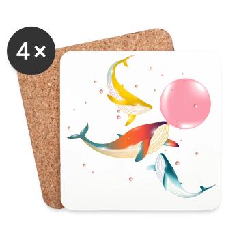 three colorful shimmering whales with bubblegum - Coasters (set of 4) - white - Front