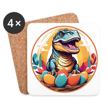Kleiner Dino im Osternest Dinobaby und Ostereier - Untersetzer (4er-Set) - Weiß - Vorne
