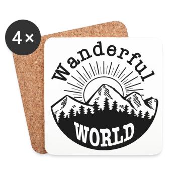 Wanderful World – Wandern & Outdoor Motiv - Untersetzer (4er-Set) - Weiß - Vorne