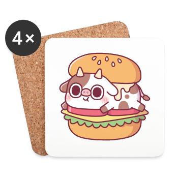 Vache mignonne dans un hamburger drôle - Dessous de verre (lot de 4) - blanc - Devant