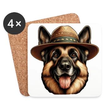 Cute German Shepherd Wearing Straw Hat - Coasters (set of 4) - white - Front