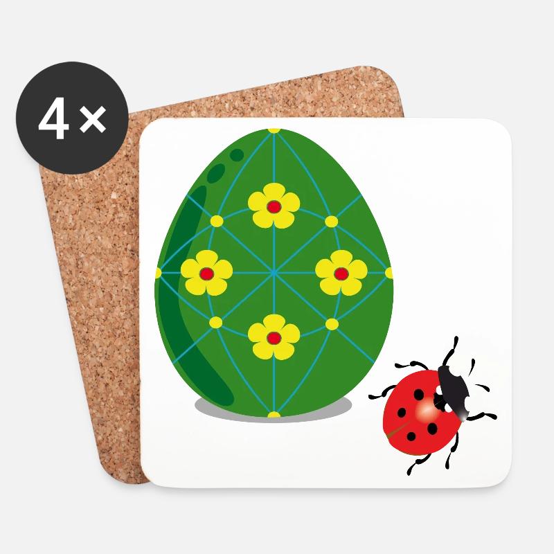 Osterei mit Marienkäfer - Untersetzer (4er-Set) - Weiß