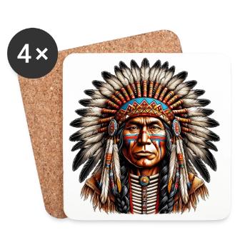 Amérindien Peau rouge d’Amérique - Dessous de verre (lot de 4) - blanc - Devant