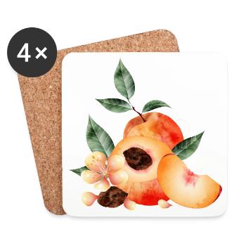Pfirsichhälfte,Pfirsiche,Pfirsich,-blüten und keil - Untersetzer (4er-Set) - Weiß - Vorne